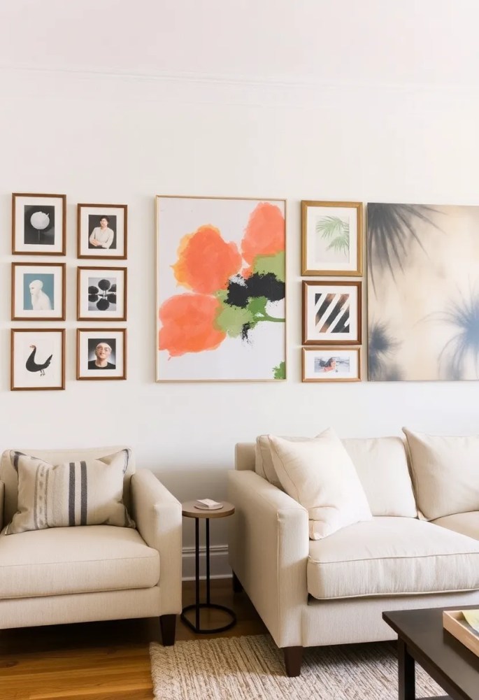 20 Cozy Living Room Ideas That'll Make You Want to Snuggle Up Right Now! - 13. Artful Wall Decor