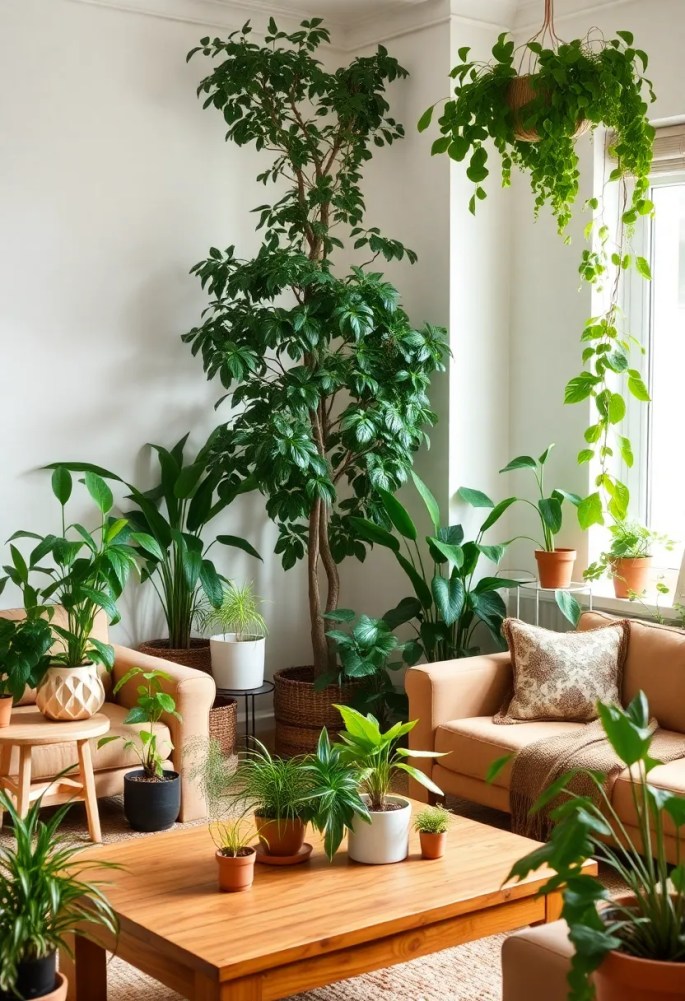 20 Cozy Living Room Ideas That'll Make You Want to Snuggle Up Right Now! - 5. Nature-Inspired Decor