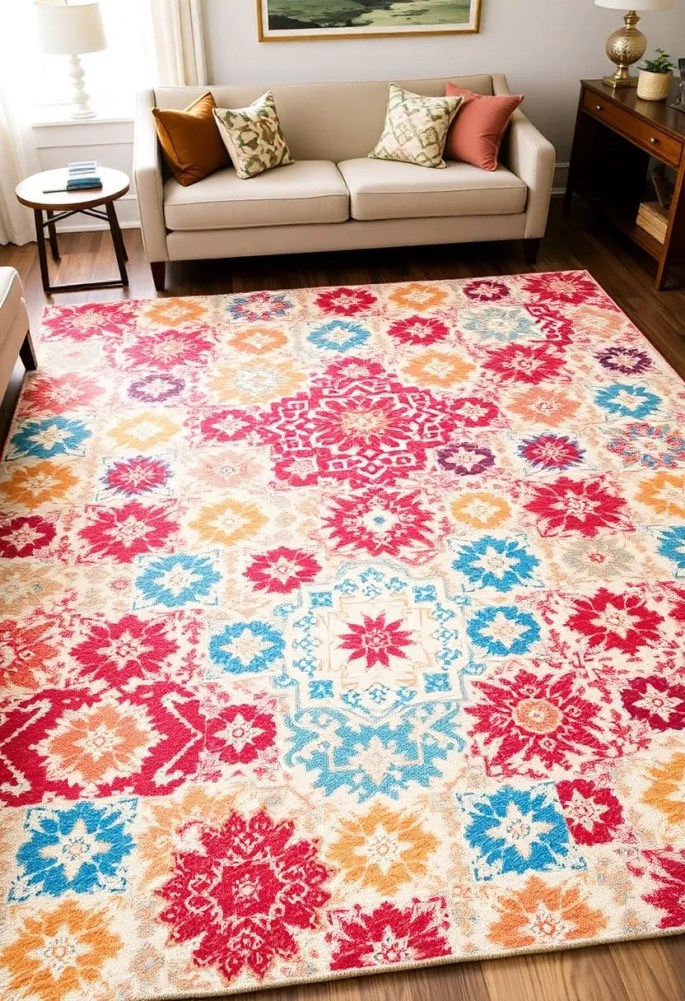 20 Cozy Living Room Ideas That'll Make You Want to Snuggle Up Right Now! - 8. Statement Rugs